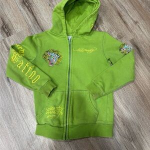 Y2K Ed Hardy Kids Lime Green Tattoo Hoodie